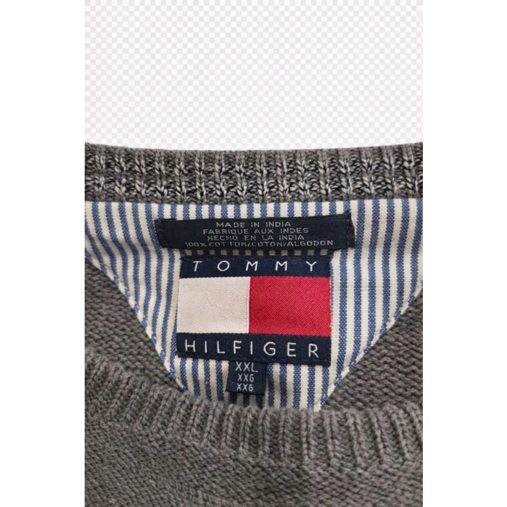 Tommy Hilfiger Men's XXL Gray Crewneck Sweater Flag Logo Cotton Knit Pullover